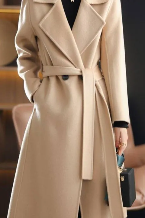 Double Buttons Front Tie Lapel Coat