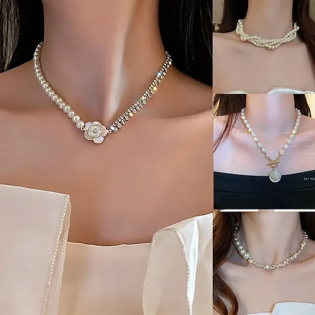 1PC Necklace For Women's Pearl Necklace for Women 18k Gold Filled Dainty Freshwater Pearl Necklace Handmade Simple Pearl Necklaces Everyday Jewelry Gifts