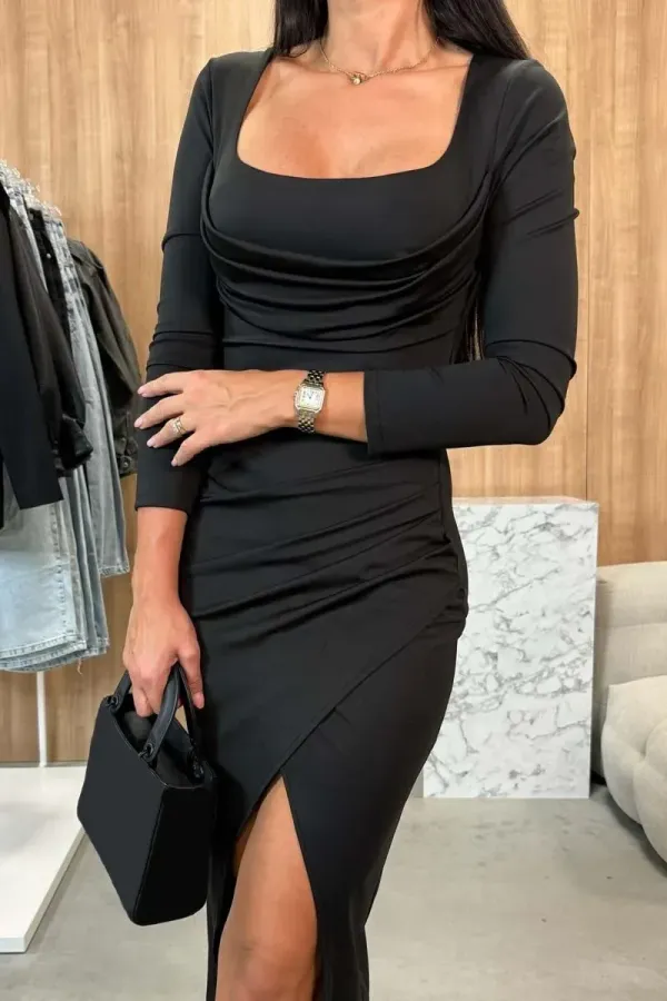 Women's square neck slit bodycon dress