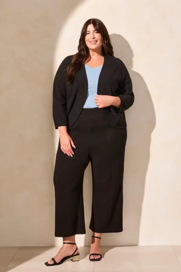 Cotton Curved-Hem Cocoon Cardigan-Black