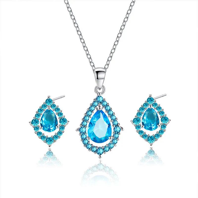 Waterdrop Set Shiny Zircon Necklace Earring Set