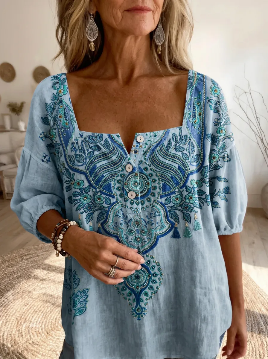 Women's Nashville Boho Floral Paisley Printed Square Neck Top