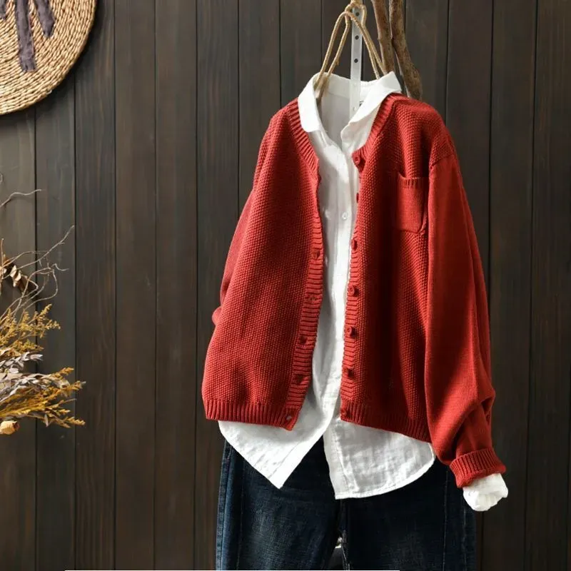 Vintage Solid Long Sleeve Sweater Cardigan