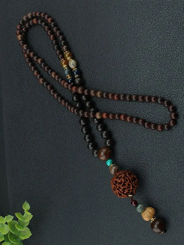Casual Wooden Hand Beaded Necklace Retro Ethnic Sweater Chain Jewelry