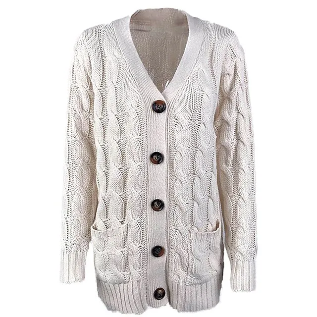 Women's Cardigan Pocket Knitted Button Solid Color Casual Chunky Long Sleeves