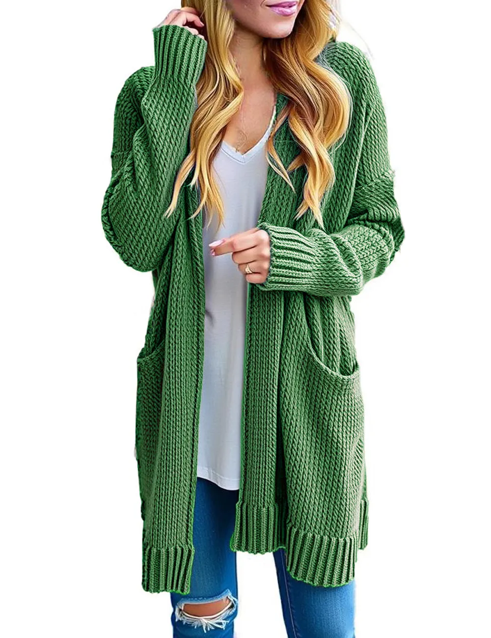 Women's Long Sleeve Knit Sweater Open Hooded Cardigan Jacket