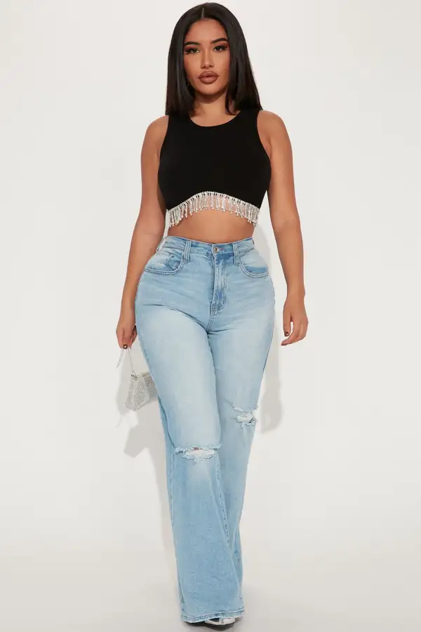 Regina Rhinestone Crop Top - Black