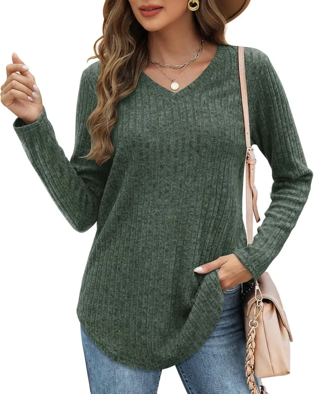 OFEEFAN Long Sleeve Shirts for Women Lightweight Crew Neck Casual Tunic Tops