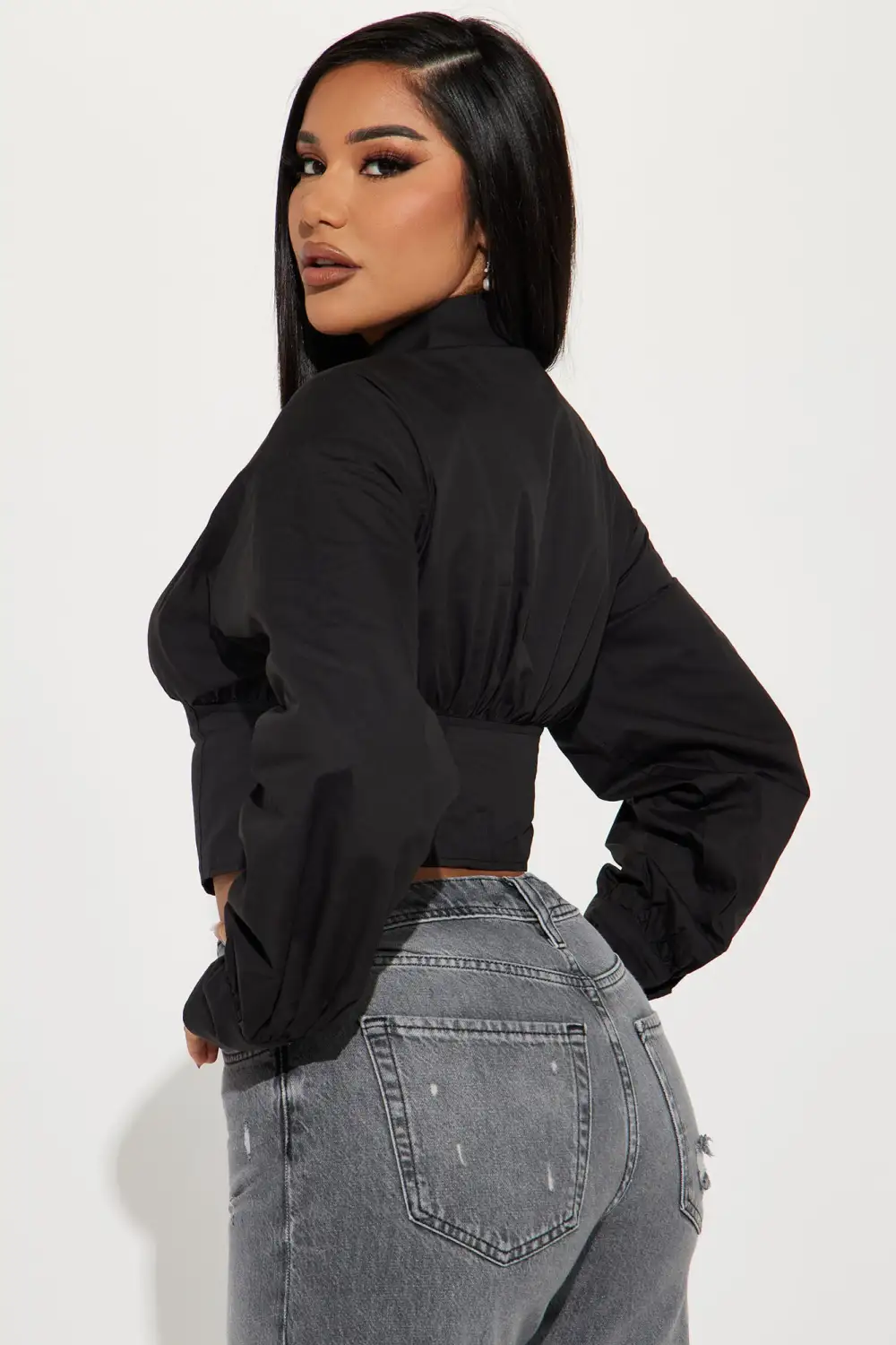 Wasting Time Cropped Shirt - Black