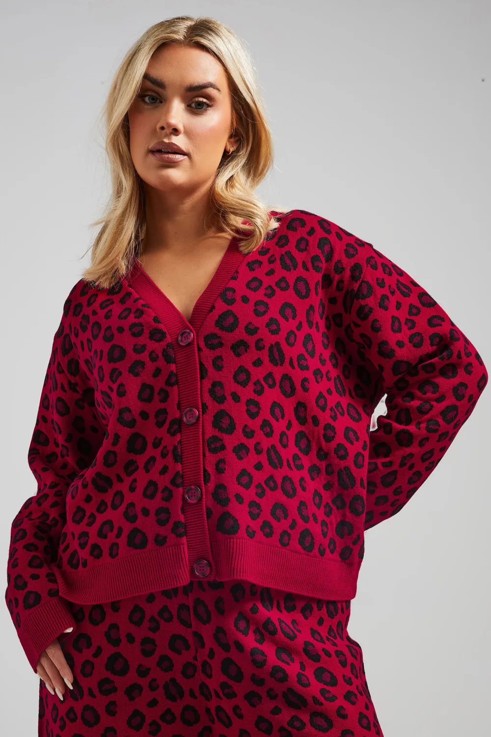 LIMITED COLLECTION Curve Burgundy Red Fairisle Knitted Cardigan