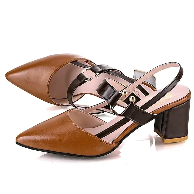 Women's Sandals Block Heel Sandals Ankle Strap Sandals Party Outdoor Daily Summer Block Heel Low Heel Chunky Heel Pointed Toe Sexy Classic Casual PU Leather Faux Leather Ankle Strap Color Block White