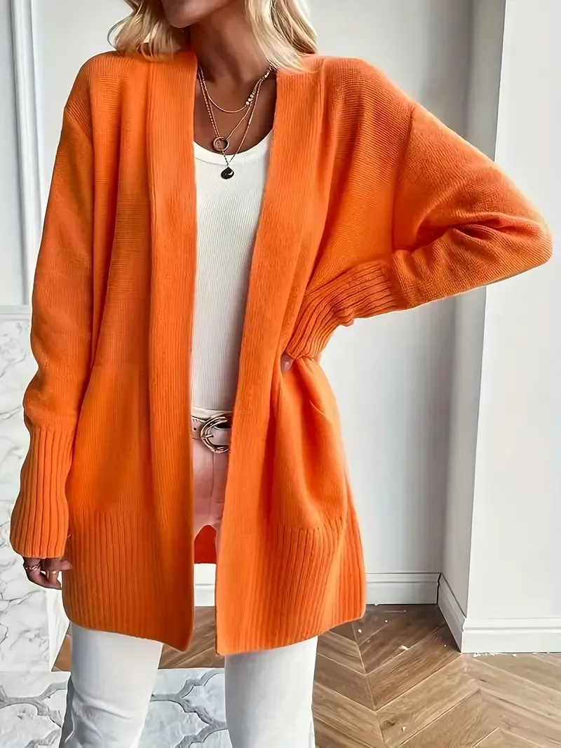 (Clearance Sale🔥)Casual Solid Open Front Loose Knit Cardigan With Pocket