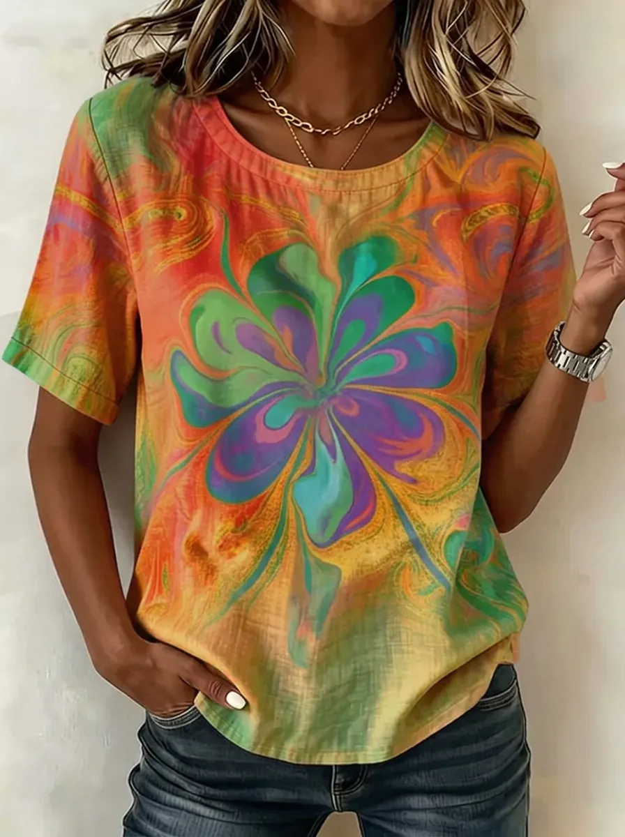 Women's Nashville Music City Colorful Flower Swirl Printed T-shirt