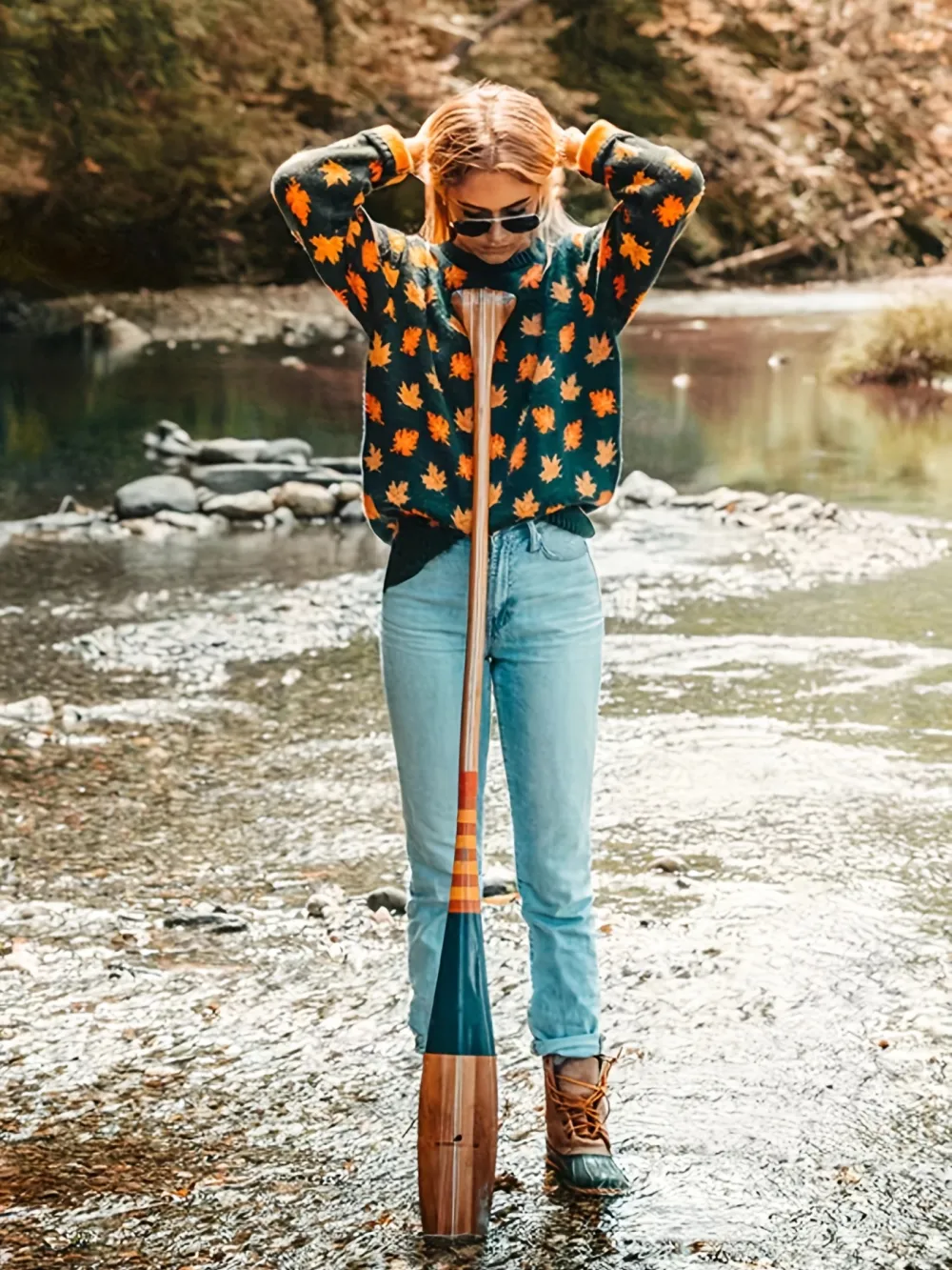 Maple Leaf Pattern Crew Neck Sweater Casual