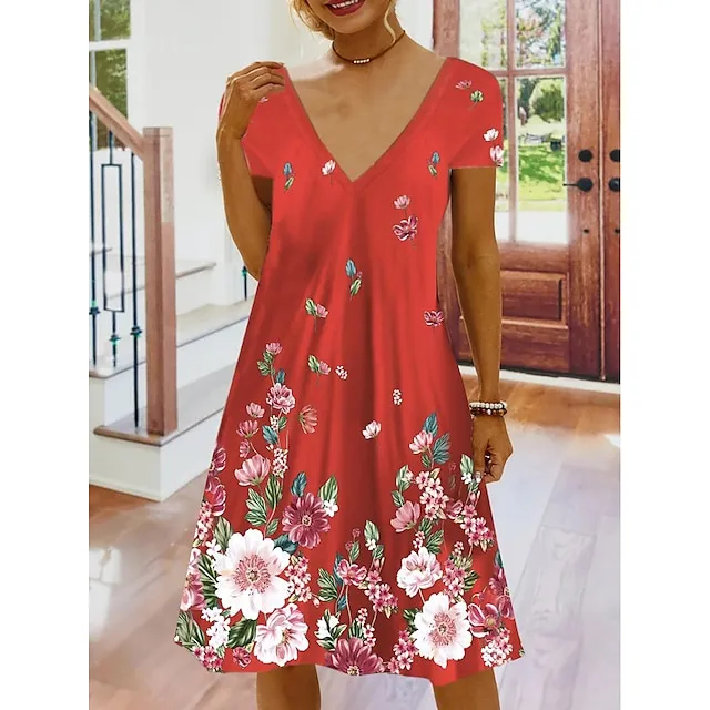 Women's Casual Dress Summer Dress Print Dress Floral Print V Neck Mini Dress Active Fashion Outdoor Daily Short Sleeve Regular Fit Black And White Olive Green Colourful Summer Spring S M L XL XXL