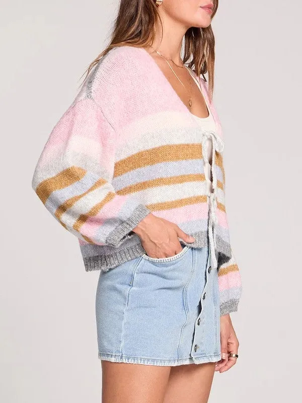 Striped Tie Front Knit Cardigan