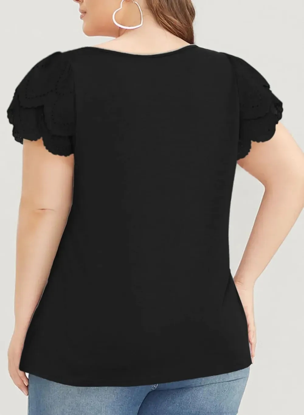 Eytino Womens Plus Size Tops Ruffle Short Sleeve Square Neck Summer Loose Casual Tee Shirts(1X-5X)