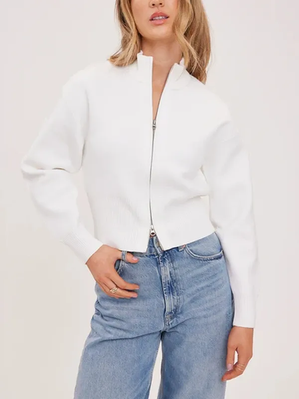 Ribbed Knit Zip Front Sweater