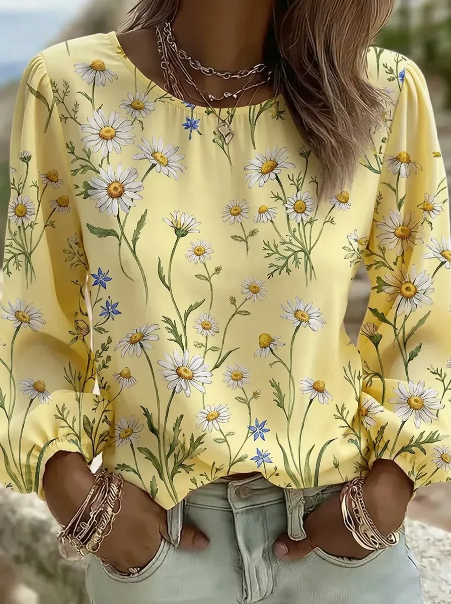 Women's Nashville Daisy Floral Printed long sleeve top