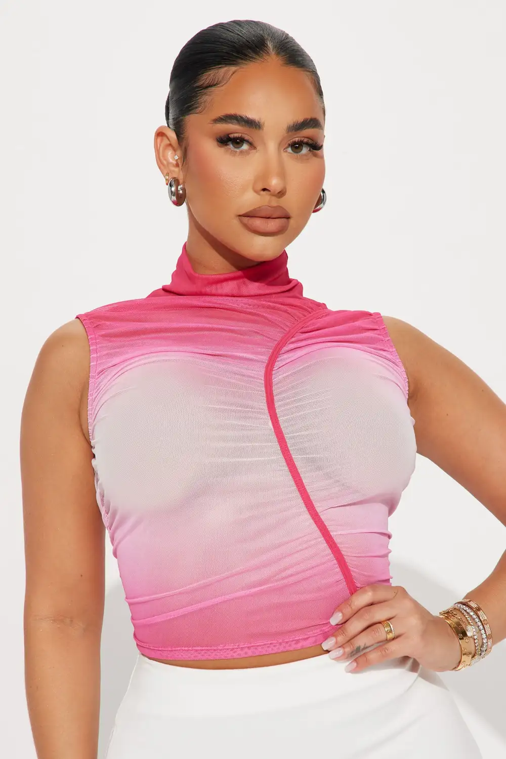 Out The Matrix Mesh Top - Pink/combo