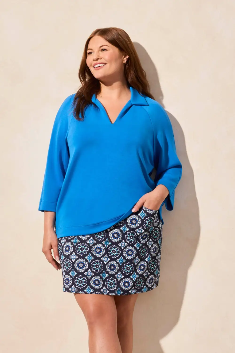 UPF 50+ PERFORMANCE Printed Pull-On Skort With Pockets-Riviera