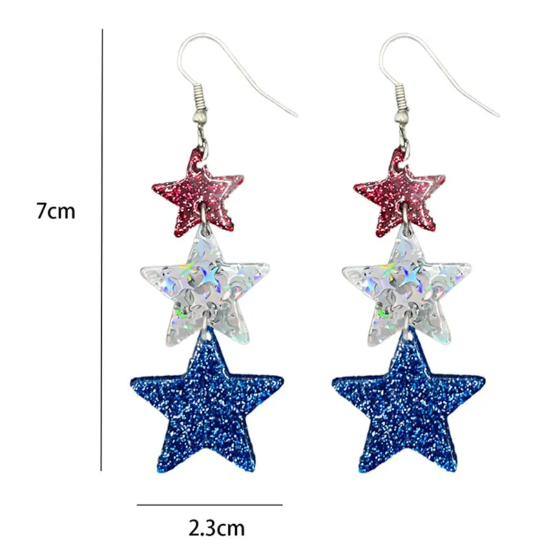 American Independence Day Five-pointed Star Three-color Stitching Glitter Simple Earrings