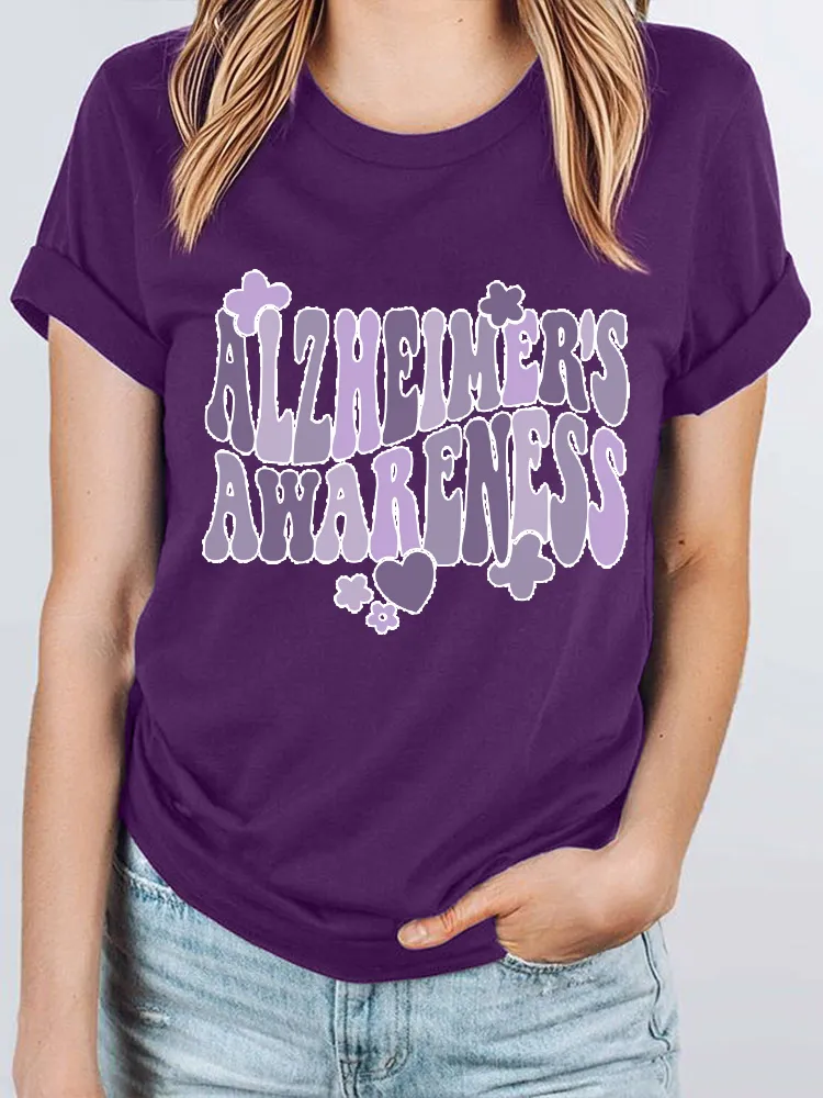 Women'S Alzheimer'S Awareness Round-Neck Short-Sleeved T-Shirt