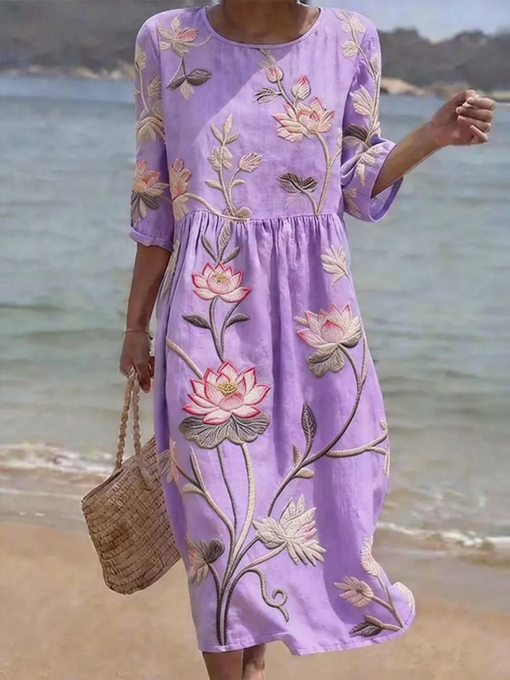 Women's Casual Floral Print Round Neck Dress