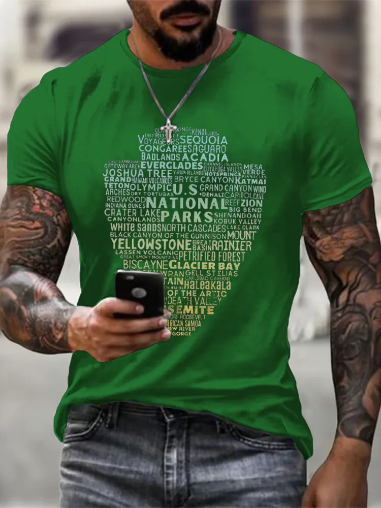Men'S Round-Neck Short-Sleeved T-Shirt With National Parks Prints
