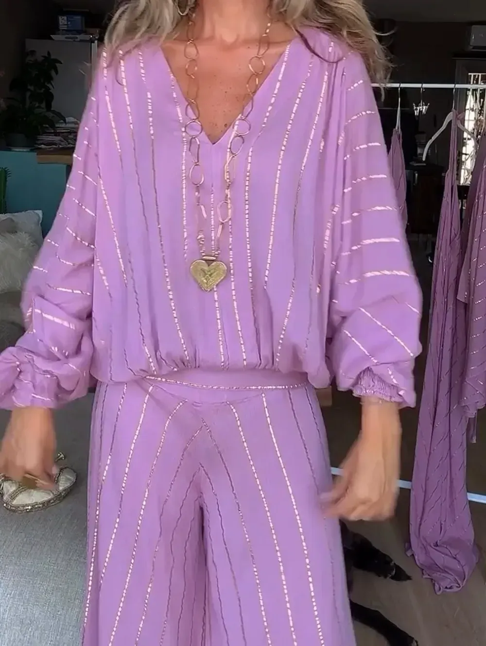 Women's Bohemian V Neck Pants Suit