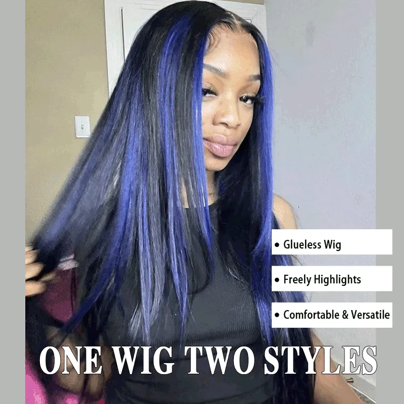 One Wig More Styles | Glueless Straight Wig With Free Colored Clips Invisible Lace Wig Dome Cap Wigs