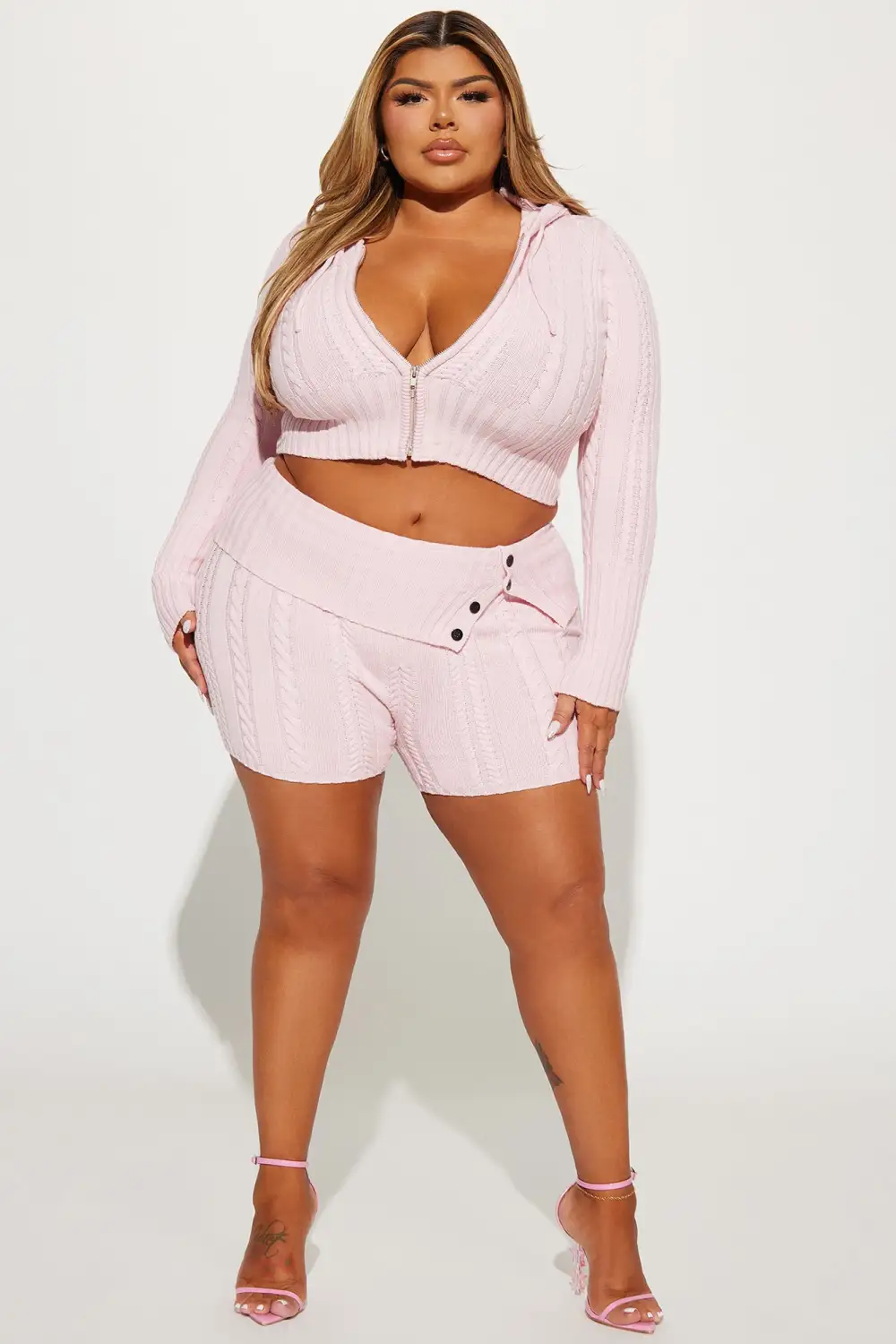 Soft Energy Sweater Short Set - Pink