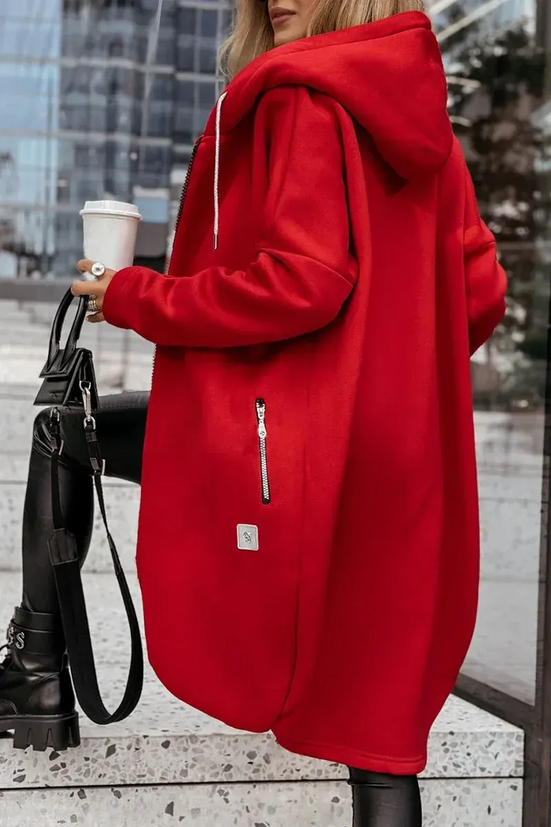 Women's Solid Color Zipper Hooded Casual Coat