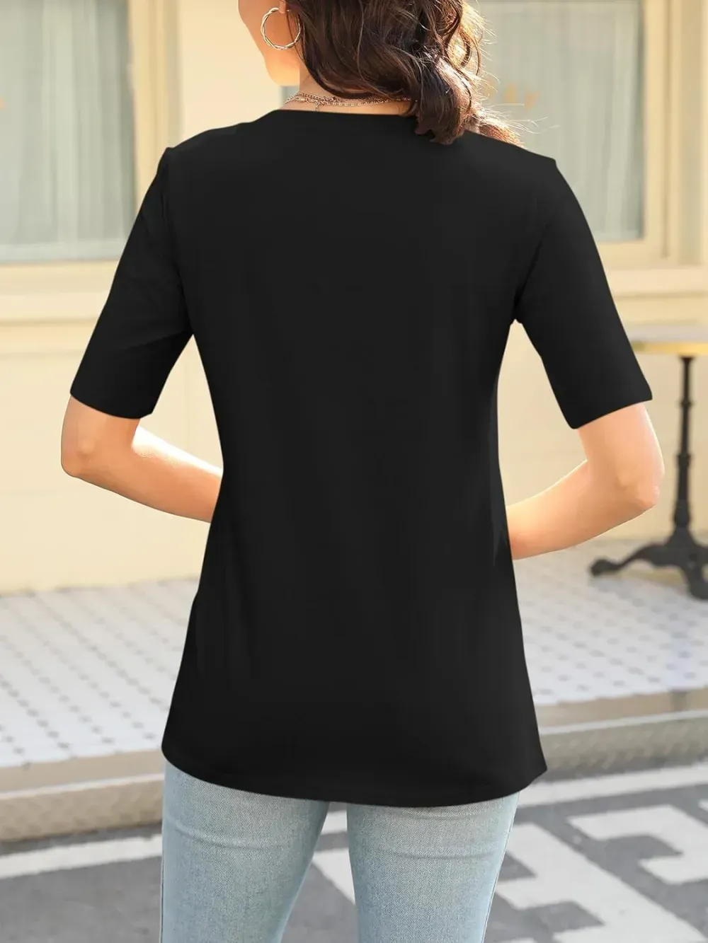 ORANDESIGNE Women's Color Block Short Sleeve T Shirts Casual V Neck Summer Tops Tees Loose Fit Blouses