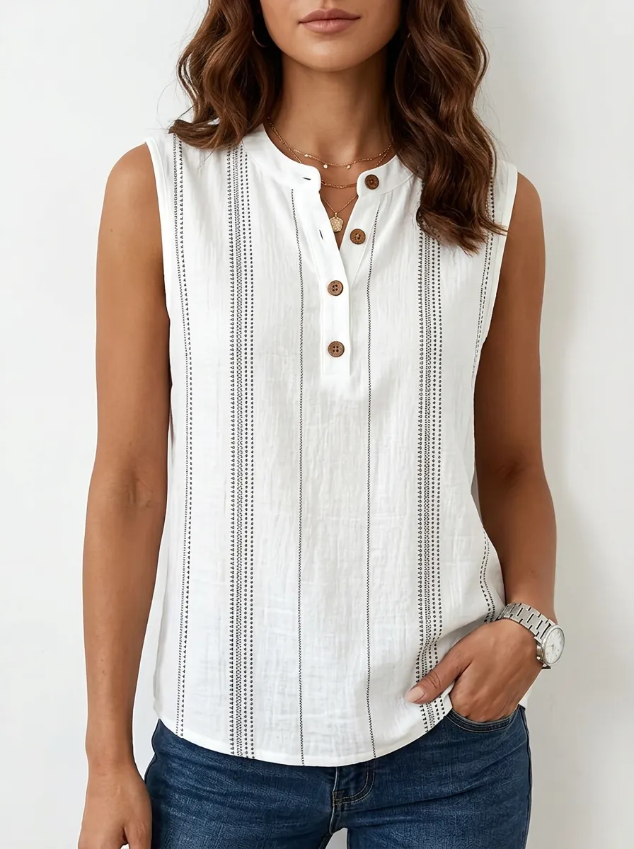 Women's Nashville Travel Striped Button-Down Sleeveless Tank Top