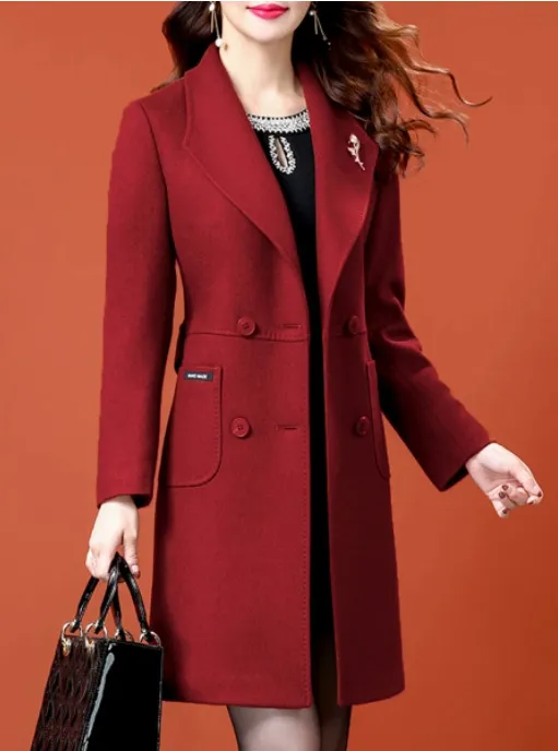 Lapel Solid Four Buttons Slim Coat