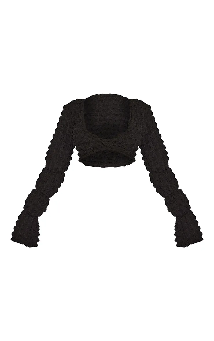 Olive Bubble Textured Long Sleeve Beach Top