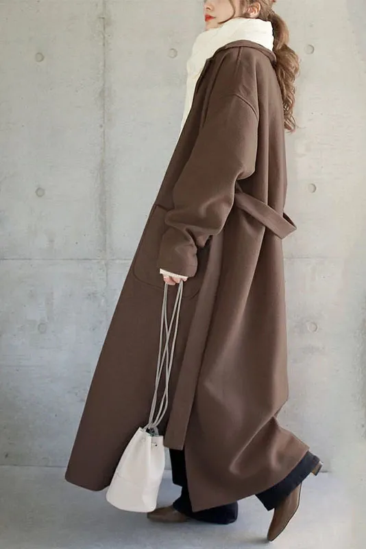 Oversized Solid Lapel Casual Coat