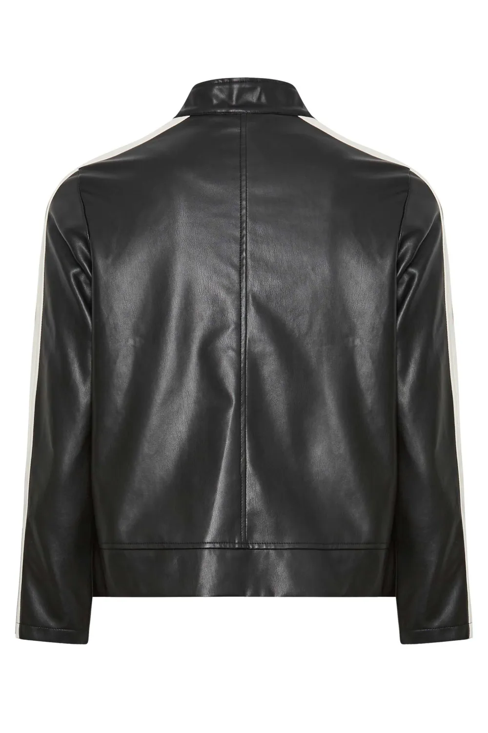 YOURS Curve Black Faux Leather Contrast Stripe Biker Jacket