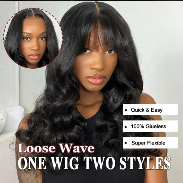 One Wig Two Styles | Glueless 5x5 Loose Deep Wave Lace Closure Wig, Free Removable Bangs