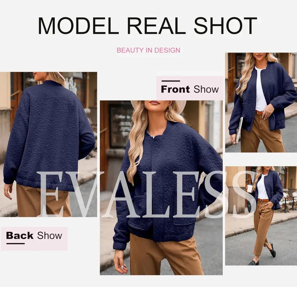 Jackets for Women Spring Fashion 2025 Cute Jacquard Coats Lightweight Zip Up Jackets Dressy Casual