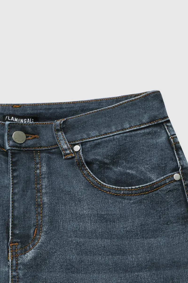 Floral Embroidery Mid Waist Bootcut Jeans