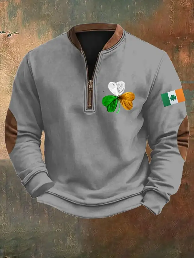 Men's St. Patrick's Day Print Zipper Collar Sweatshirt