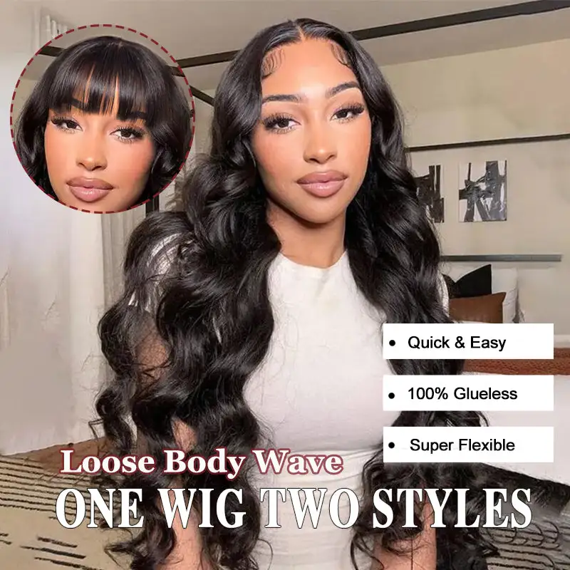 One Wig Two Styles | Glueless 5x5 Body Wave Lace Closure Wig With Removable Bangs
