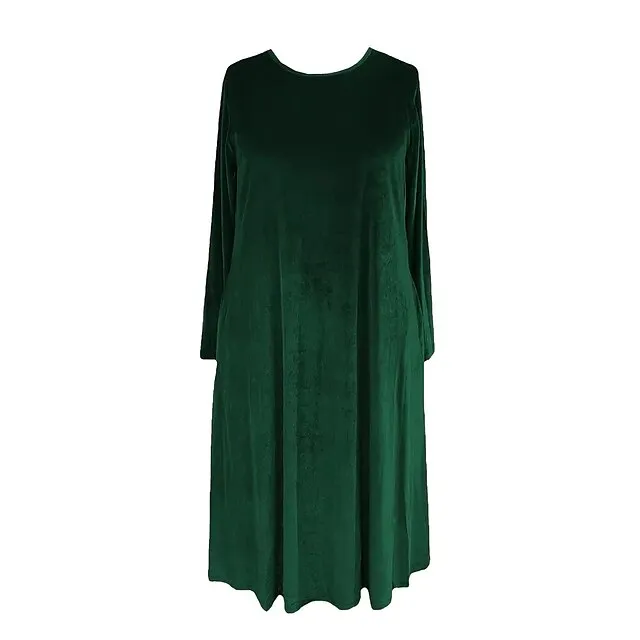 Women‘s Velvet Dress Shift Dress Caftan Dress Long Dress Maxi Dress Green Black Purple Long Sleeve Pure Color Pocket Winter Fall Spring Crew Neck Mature Winter Dress Daily Vacation 2023