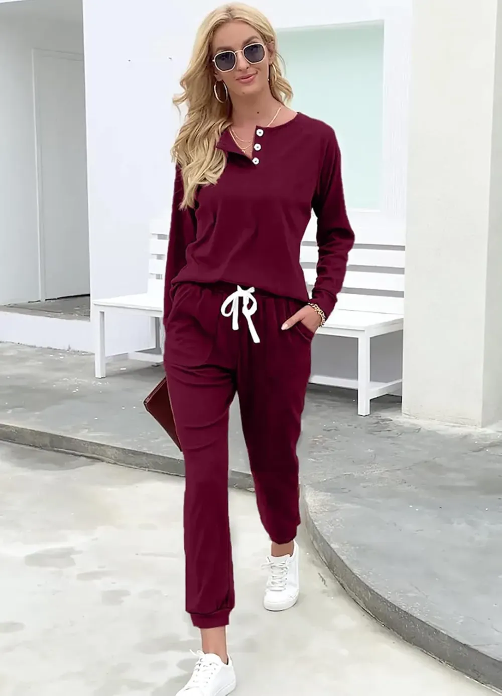 Two Piece Outfits for Women Lounge Sets Button Down Sweatshirt Sweatpants Sweatsuits Set with Pockets
