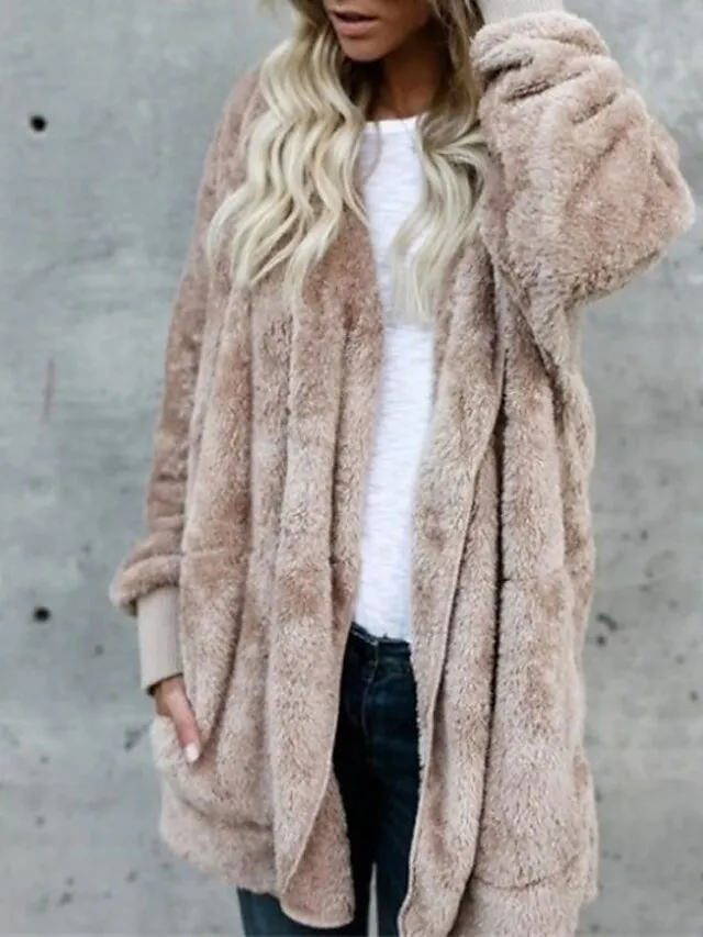 Women's Sherpa Jacket Fleece Teddy Coat Windproof Warm Maillard Home Daily Wear Vacation Going out Pocket Cardigan Hoodie Ordinary Modern Plush Solid Color Regular Fit Outerwear Long Sleeve