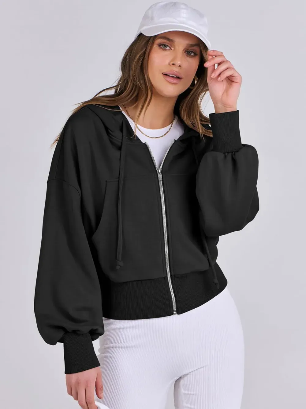 Women's Zip Up Hoodies Cropped Sweatshirts Full Zip Jackets Casual Fashion Fall Outfits Winter Clothes
