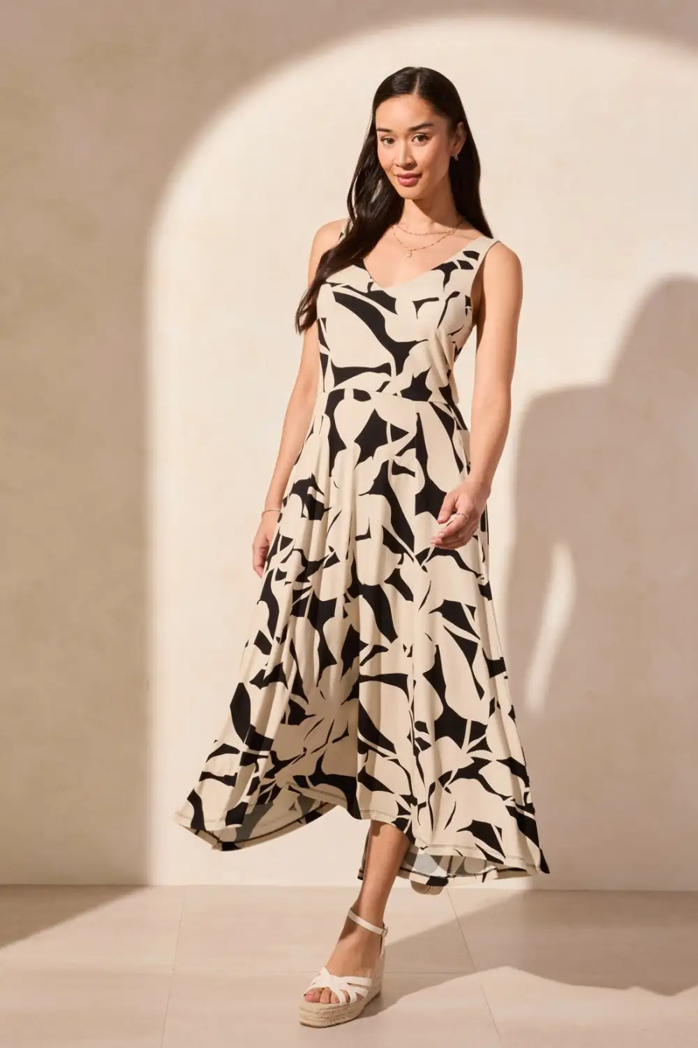 Printed Sleeveless High Low Dress-Safari