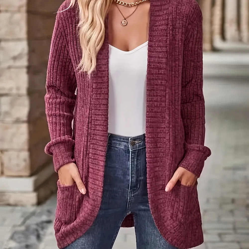 Relaxed Open Front Cardigan Casual Long Sleeve Drop
